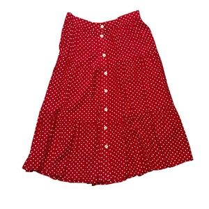 Talbots Womens Maxi Skirt LP Large Petite Red Polka Dot Button Up Tiered